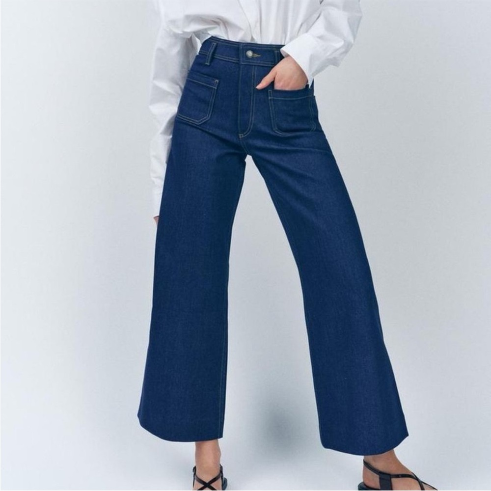Zara high rise waist wide leg pocket front stretch jeans 6
